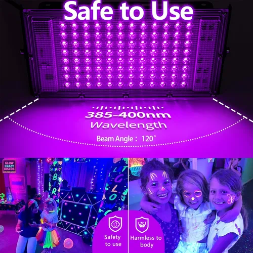 Vista 3 de Paquete de 2 luces negras de 100 W, luz negra LED con enchufe e interruptor de EE. UU., luces negras para brillar, sin fiesta, Halloween, pintura