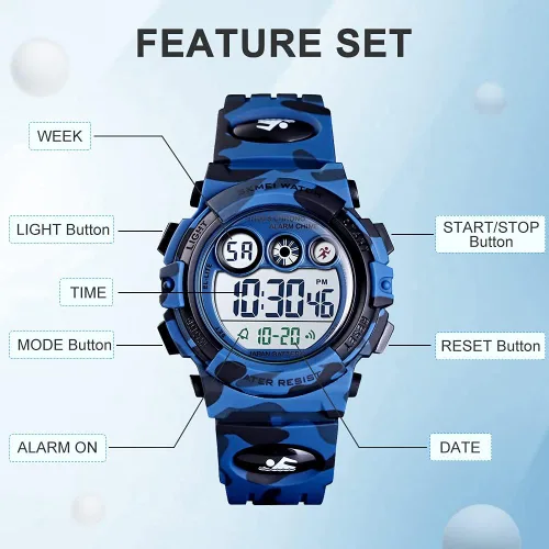 Vista 3 de GOLDEN HOUR Relojes para niños, deportes digitales, impermeables, para niños y niñas, para exteriores, alarma de 1224 horas, retroiluminación