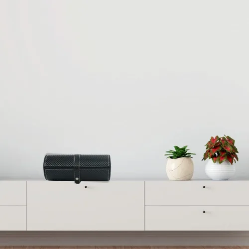 Vista 5 de Reloj de viaje y funda para gemelos estilo rollo negro carbono