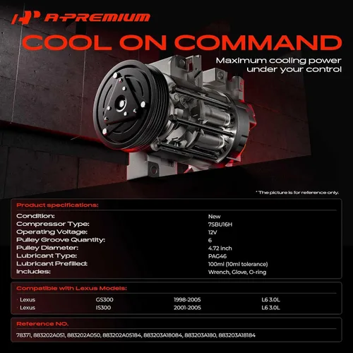 Vista 2 de A-Premium Compresor de aire acondicionado de CA con embrague compatible con Lexus GS300 3.0L 1998-2005, IS300 3.0L 2001-2005, viene con compresor