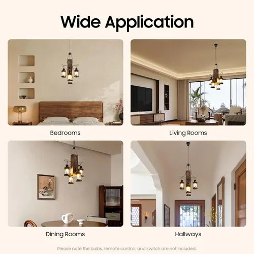 Vista 6 de DouSeiAi Lámpara colgante de madera industrial vintage de 4 luces, lámpara de araña retro con base E26, accesorio de techo colgante para cafetería