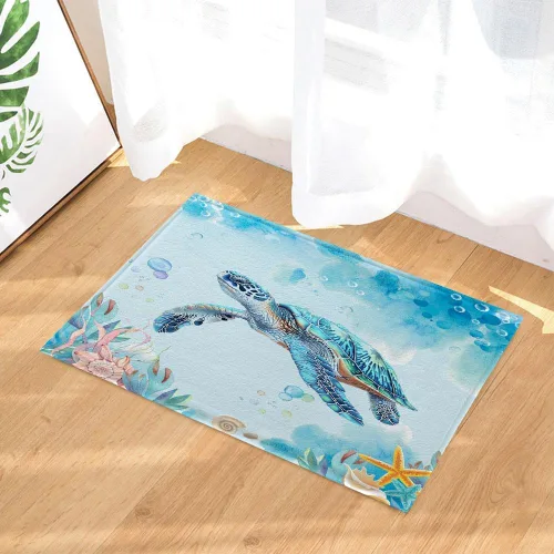Vista 2 de Alfombra de baño de tortugas marinas, alfombra de baño antideslizante con concha marina subacuática, accesorios de baño, tapete de ducha de animales