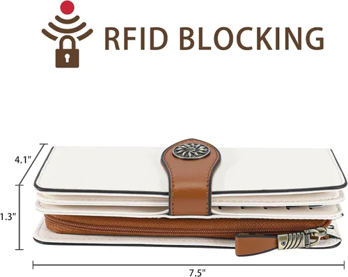 Vista 4 de Travelambo Cartera de mujer con bloqueo RFID para tarjetas de crédito, cartera de cuero de gran capacidad