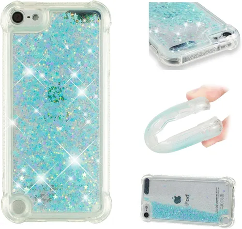 Vista 7 de LEMAXELERS Funda compatible con iPod Touch 7, funda líquida con purpurina flotante de arena movediza a prueba de golpes, funda protectora de love-1