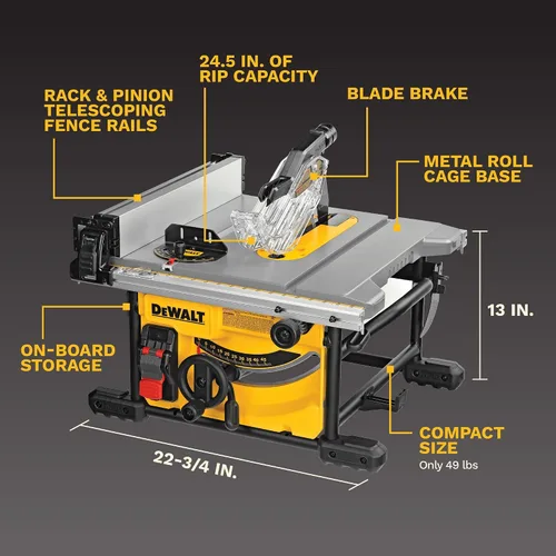Vista 2 de DEWALT Sierra de mesa para lugar de trabajo, compacta, 8-1/4 pulgadas con soporte para sierra de mesa, móvil/rodante (DWE7485 y DW7440RS)