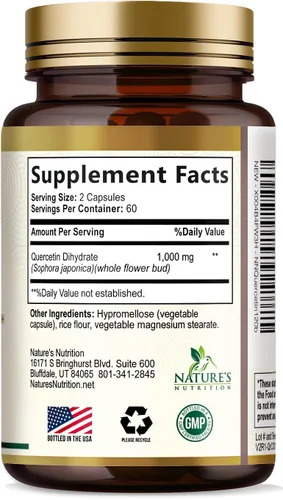 Vista 9 de Quercetin Dihydrate 1000mg per Serving - Premium Plant-Based Bioflavonoids - Extra Strength Antioxidant Immune & Respiratory Health Support - High
