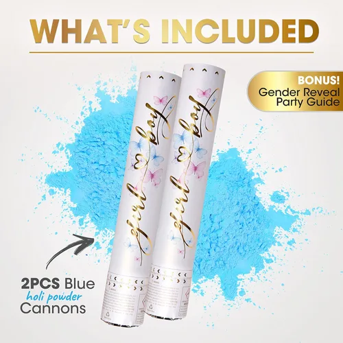 Vista 3 de PrimePure Cañón de confeti para revelación de género, cañones de polvo biodegradables, bomba de humo, color azul, paquete de 2 unidades, para fiesta