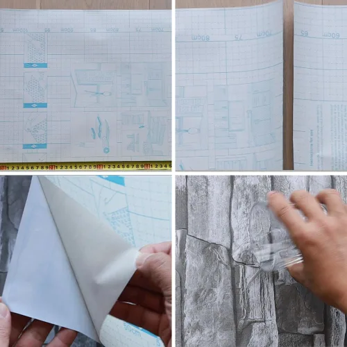 Vista 4 de Papel tapiz de ladrillo gris para despegar y pegar de 17.7 x 118 pulgadas, recién actualizado y grueso, papel tapiz de piedra 3D sintética