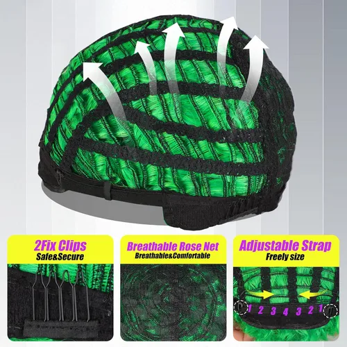 Vista 3 de Peluca de cabello sintético corto y rizado para hombre, para disfraz de Halloween, cosplay Verde