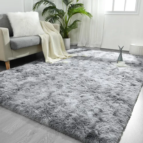 Vista 15 de FlyDOIT Alfombras grandes para sala de estar, 4 x 6 pies alfombra peluda beige con efecto tie-dye, alfombras mullidas suaves, alfombras peludas