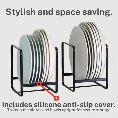 Vista 2 de Organizador de platos para gabinete, soporte para platos, estante vertical de metal para almacenamiento de platos para armario o encimera de cocina