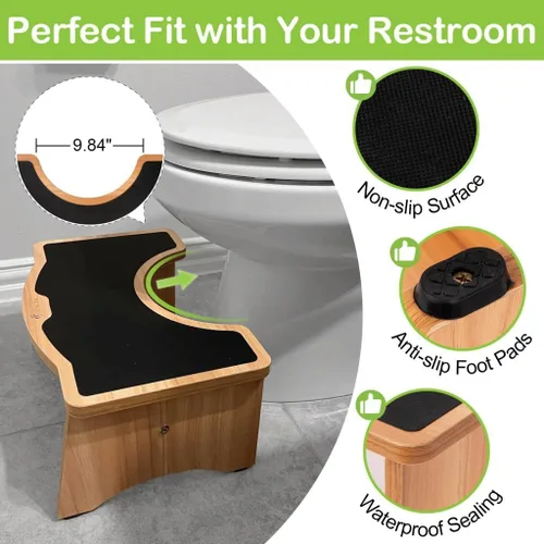 Vista 4 de StrongTek Taburete de inodoro mejorado para sentadillas, taburete de madera para baño 350 lbs , Anti-Slip Surface, Extra-Thick, Comfortable Toilet