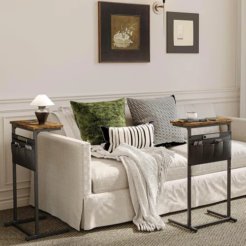Vista 2 de Mesa auxiliar en forma de C, mesa auxiliar para sofá, bandeja de TV pequeña, mesa de sofá con bolsa de almacenamiento para espacio pequeño, sala