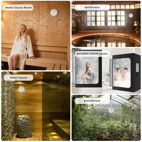 Vista 7 de Termómetro higrómetro de sauna, medidor de temperatura de 4 pulgadas con Fahrenheit y Celsius, 70-250°F / 0-100% HR, medidor analógico resistente al