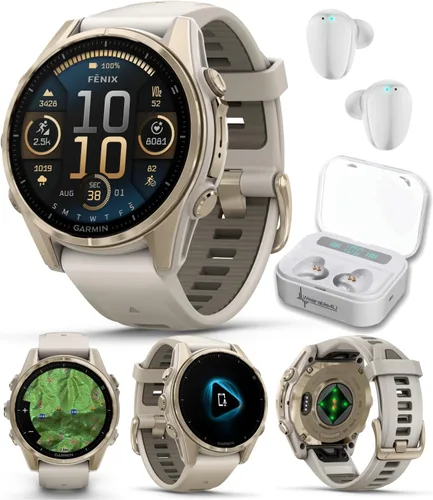 Vista 31 de Garmin Fenix 0.315 – 1.693 in Zafiro, AMOLED Multisport GPS Smartwatch, gris carbón DLC titanio con silicona negro/gris guijarro, linterna LED fenix
