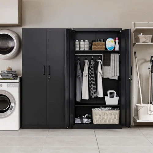 Vista 4 de Letaya Armarios de Metal para Ropa con Cerradura, Casillero de Ropa 72" X 36" X 18" Armarios de Almacenamiento para Habitación del Hogar