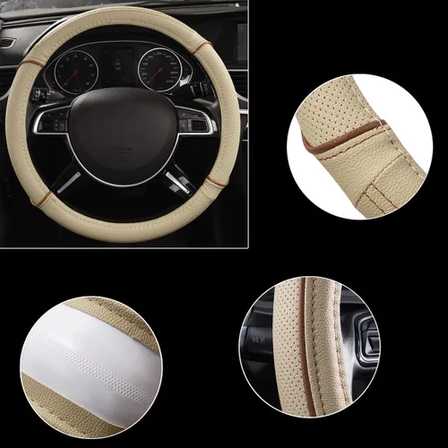 Vista 5 de CAR PASS cobertor de volante de piel de lujo de línea de conducción universal, Beige