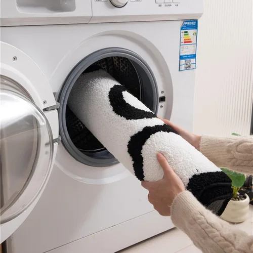Vista 6 de Tapete de baño festoneado negro de 26 x 18 pulgadas, tapetes de baño suaves y absorbentes, lavables a máquina, de microfibra, para bañeras, lavabos