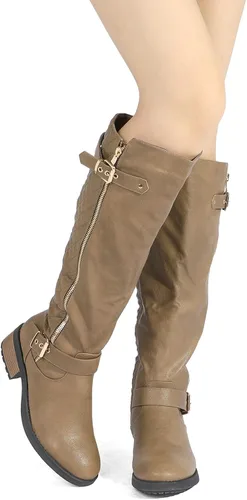 Vista 5 de DREAM PAIRS - Botas de montar de invierno para mujer, cómodas, hasta la rodilla y de pantorrilla ancha