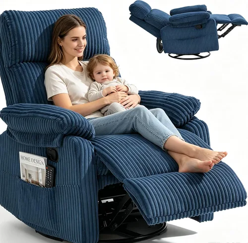 Vista 9 de Mecedora para cuarto de bebé, reclinable manual giratorio Pana beige