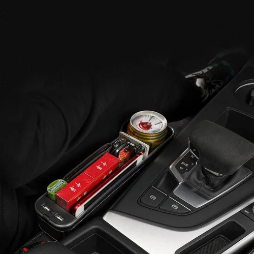 Vista 7 de Tumecos Organizador de espacio para asiento de automóvil con luz multifuncional con portavasos pequeño, organizador de asiento de automóvil, relleno