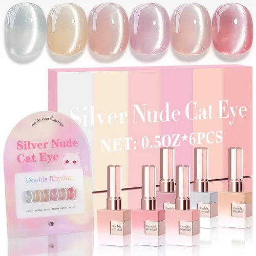 Vista 13 de Double Rhythm - Juego de esmalte de uñas de gel ojo de gato de 6 unidades, mismo color, misma botella, 14.8 ml, brillo con glitter, con imán Aurora