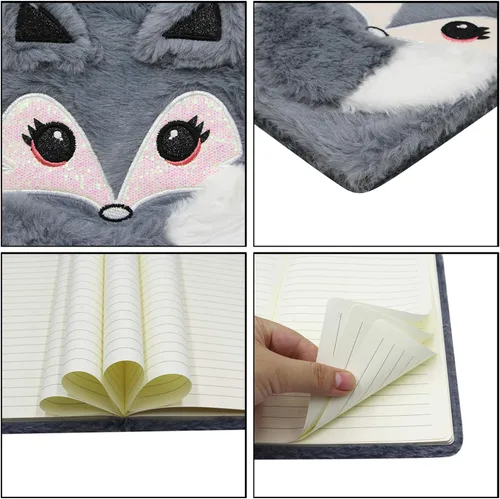 Vista 11 de Cuaderno de felpa difusa con bonito diario de oso de dibujos animados para niños y niñas para escribir dibujos (A5, 160 páginas rayadas)