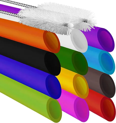 Vista 7 de ALINK 12 pajitas reutilizables para boba, 13 mm x 21.6 cm pajitas de plástico de colores para batidos, perlas de tapioca con 2 cepillos de limpieza