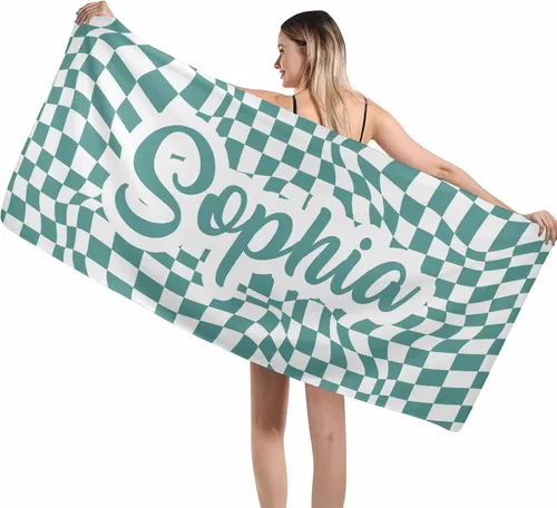 Vista 29 de MyPupSocks Toallas de playa para niñas, toallas personalizadas de teñido anudado con nombres para niños y adultos, toallas de playa personalizadas