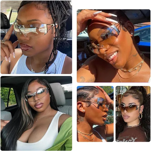 Vista 4 de DQbhzh Gafas de sol Y2K sin montura para mujeres y hombres gafas de sol futuristas de los años 2000