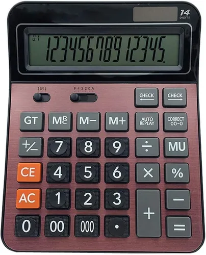 Vista 4 de Calculadora solar de batería de doble potencia, gran función estándar, calculadora de negocios de escritorio con pantalla LCD grande de 14 dígitos