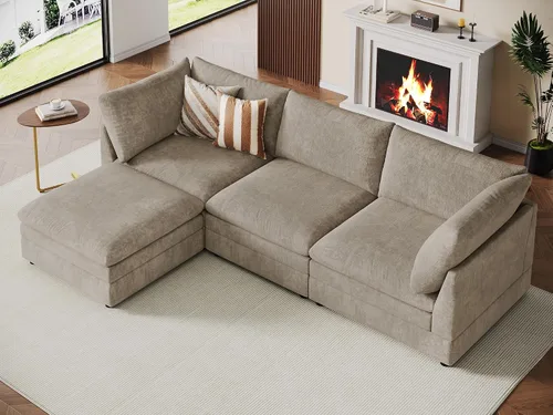 Vista 31 de VANOMi Sofá modular modular en forma de L de 98 pulgadas con otomana Beige