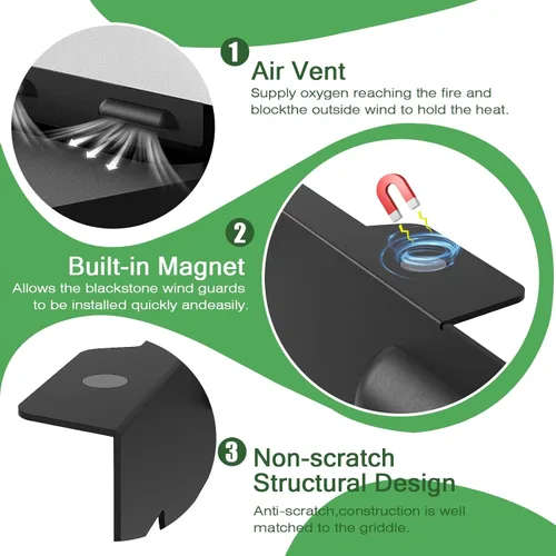 Vista 2 de Protectores de viento magnéticos mejorados para parrilla Blackstone de 22 pulgadas, pantallas de acero inoxidable que protegen la llama, retienen