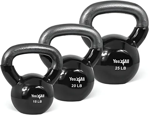 Vista 25 de Yes4All - Juego de pesas rusas recubiertas de vinilo, set combinado para entrenamiento corporal completo, fuerza de agarre, flexiones y ejercicios