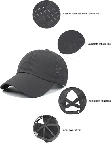 Vista 5 de Nanwansu Gorra de béisbol cruzada para mujer, gorra de béisbol ajustable con moño desordenado de malla de secado rápido