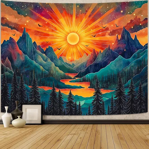 Vista 16 de Zussun Tapiz de hongo rojo, tapices de luna y estrella para dormitorio, estética de color beige, noche estrellada, planta verde, tapiz de pared