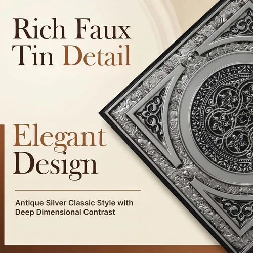 Vista 3 de Steampunk-Faux - Azulejo de techo de hojalata - Plata envejecida, paquete de 25 Plata antigua