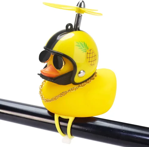Vista 22 de wonuu Adornos de pato de goma para automóvil, decoración de tablero de instrumentos de pato amarillo, cuernos de bicicleta de pato con casco