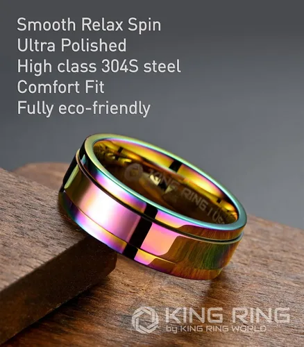 Vista 3 de King Ring Anillos giratorios ultra pulidos de 0.315 in Anillos de acero inoxidable planos brillantes de alta calidad para hombres y mujeres