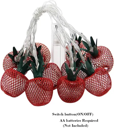 Vista 9 de Cadena de luces de malla metálica con forma de fruta de manzana de hierro de 6.6 ft, 6.6 pies, funciona con pilas, lámpara parpadeante para 2M 10LED