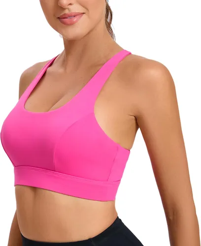 Vista 15 de Brasieres deportivos para mujer, con relleno, tipo camiseta sin mangas, sexis, con espalda cruzada, de alto impacto, largos, ideales para practicar