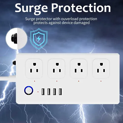 Vista 3 de ZigBee - Protector de sobretensiones inteligente, carga rápida inteligente, 4 tomas de corriente controladas individualmente, compatible con Alexa