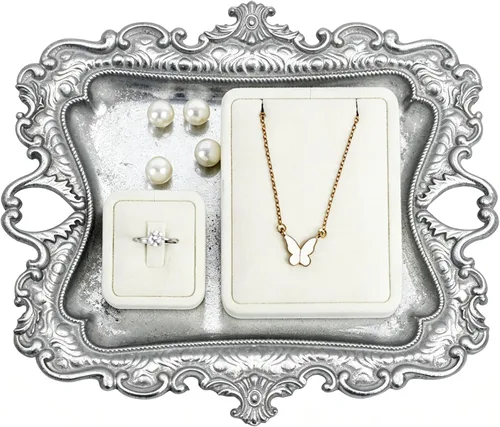 Vista 13 de Funly mee Plato Antiguo de Baratija, Bandeja Vintage de Joyería, Soporte de Anillos (Negro & Oro, S)