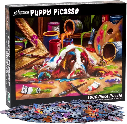 Vista 4 de Vermont Christmas Company Puppy Picasso - Rompecabezas de 1000 piezas