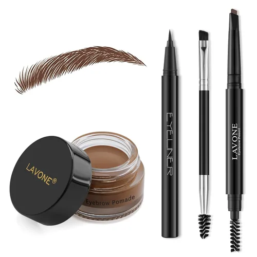 Vista 10 de LAVONE Kit de lápiz de sello para cejas, kit de maquillaje triple con lápiz de ceja impermeable, delineador, pomada de cejas y cepillo de cejas