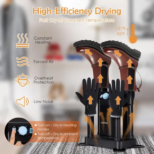 Vista 2 de COSTWAY Secador de botas, secadora de zapatos con temporizador de 180 minutos y soplador de calefacción, desinfección con ozono, diseño extensible