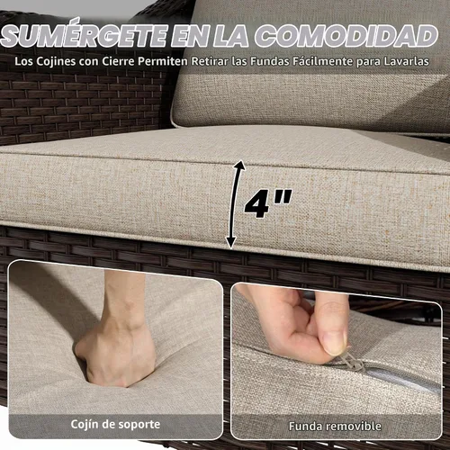 Vista 3 de Juego de muebles de patio de 3 piezas, juego de mimbre para exteriores Beige
