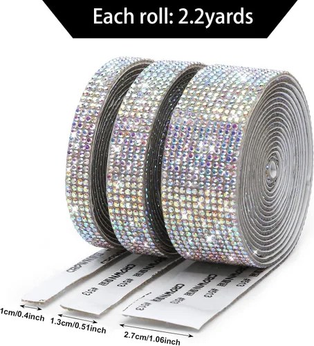 Vista 2 de 3 rollos de 6 m de cinta de diamantes de imitación de cristal autoadhesiva - Cintas adhesivas de diamantes DIY con diamantes de imitación de 2 mm