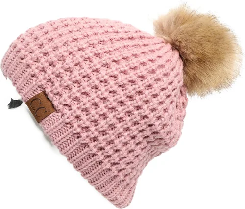 Vista 148 de Gorro unisex liso con pompón y ribete (HAT-43) de C.C Hatsandscarf Exclusives Marfil