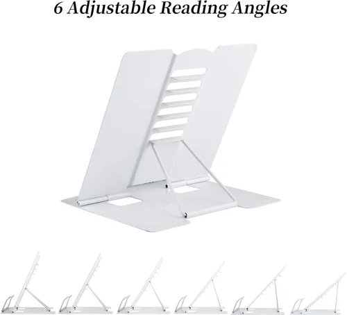 Vista 3 de Blizzow Soporte para libros de escritorio, manos libres, soporte de metal ajustable, ligero, plegable, portátil, libro de cocina, receta, tableta